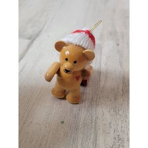 Wooden teddy bear wagon tree heart ornament Xmas decor